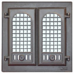 Дверца каминная LK 302 2-х створчатая с решеткой (410х410)