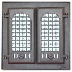 Дверца каминная LK 302 2-х створчатая с решеткой (410х410)